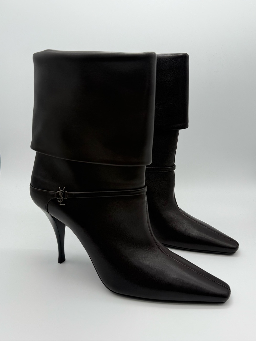 Saint Laurent Niki Booties in Smooth Brown Leather $1750